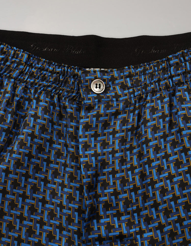 Blue Geometric Silk Pyjamas