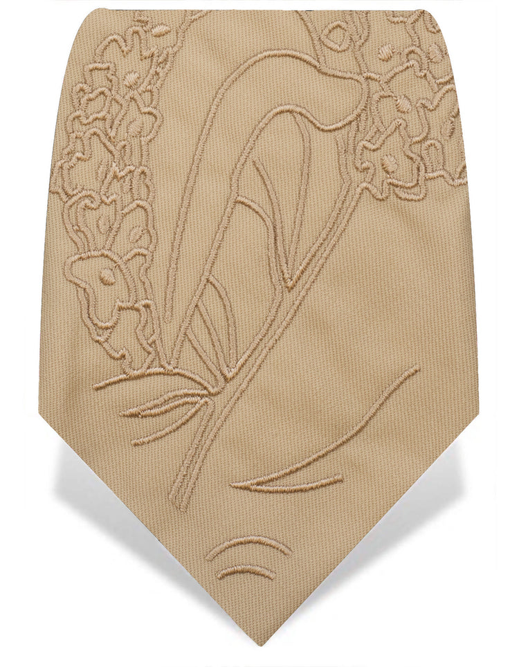 Beige Embroidered Floral Tie