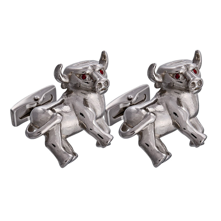 Silver Bull Cufflinks, Red