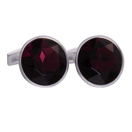 Purple Silver Round Gem Cufflinks