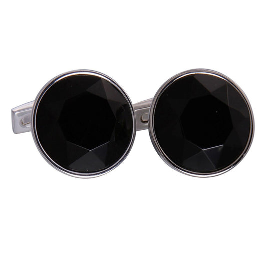 Black Silver Round Gem Cufflinks