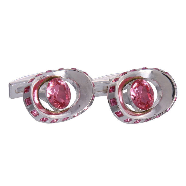 Silver & Pink Gemstone Eye Cufflinks