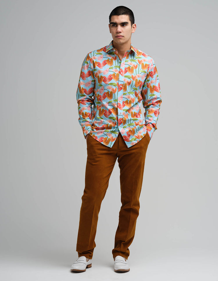 Peach Anthuriums Printed Shirt