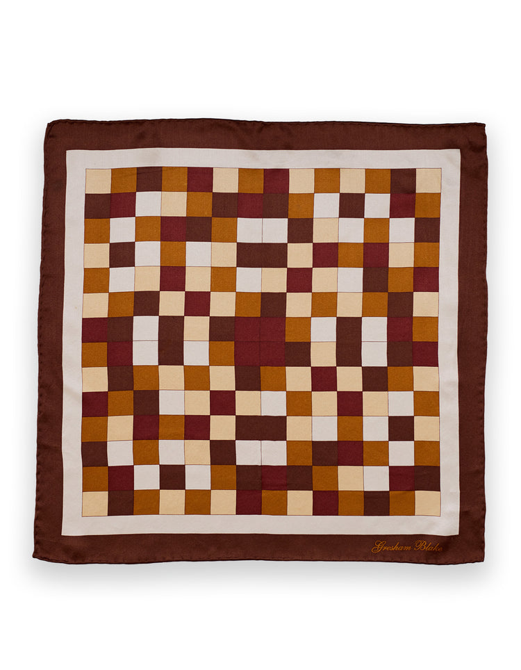 Brown Check Silk Pocket Square