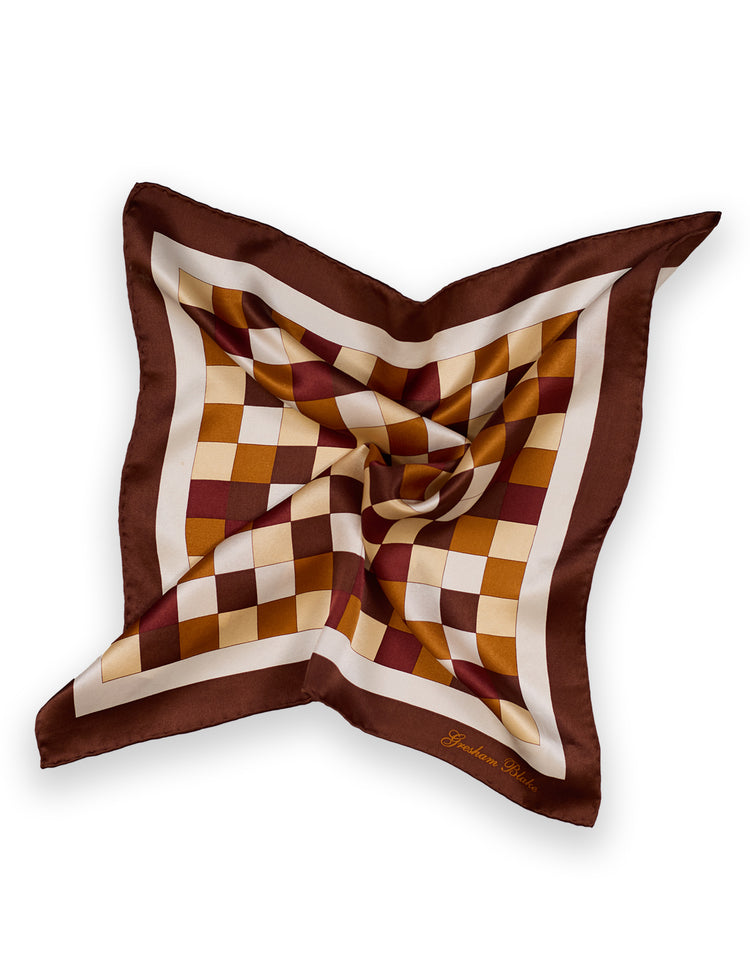 Brown Check Silk Pocket Square