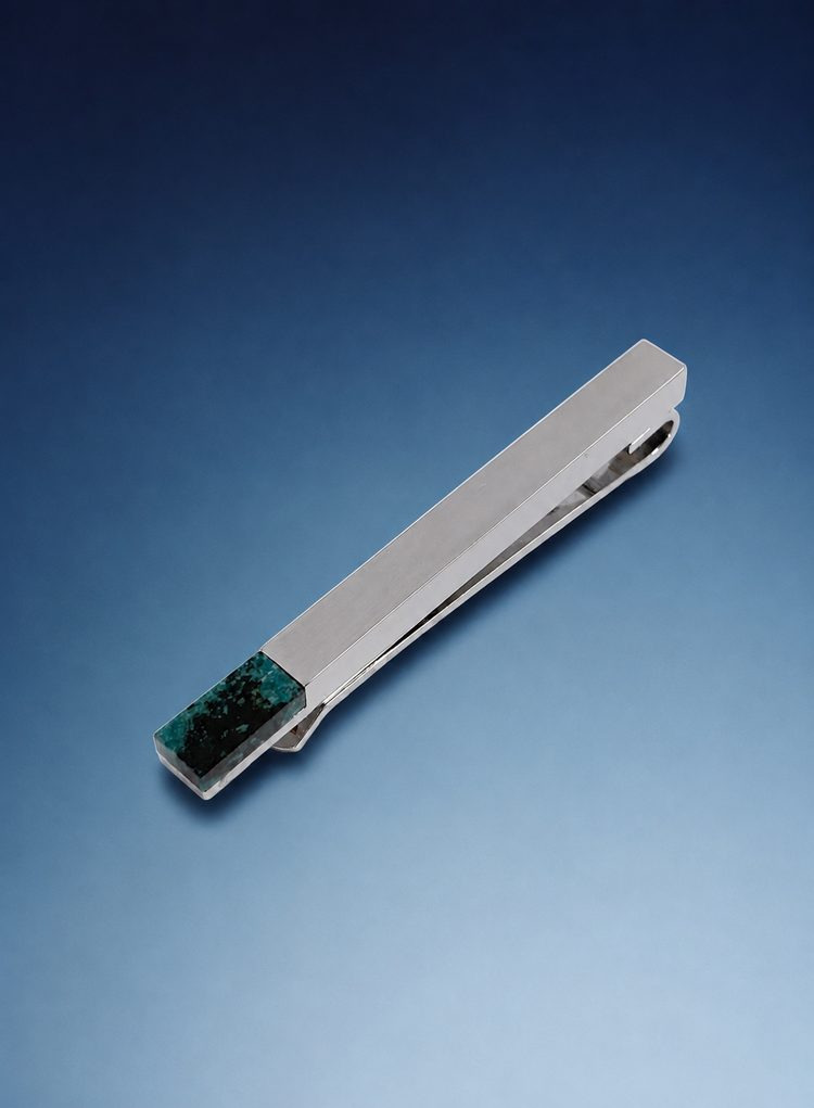 Silver Azurite Stone Tie Bar