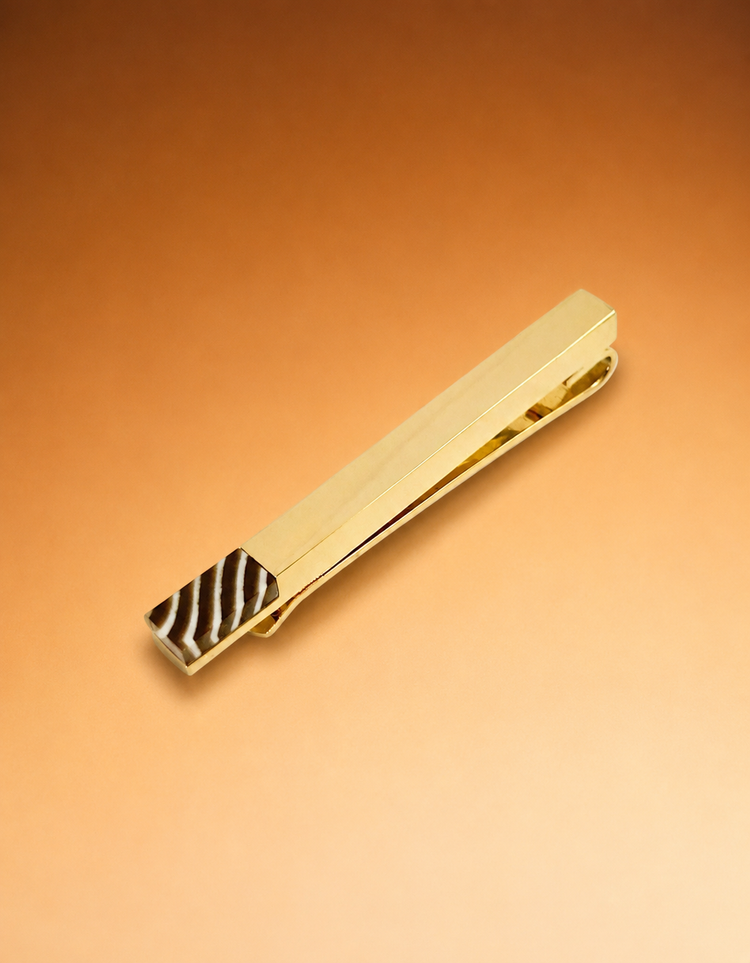 Gold Botswana Agate Stone Tie Bar