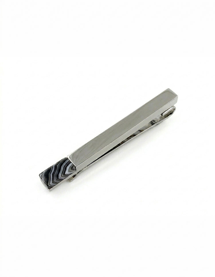Silver Botswana Agate Stone Tie Bar