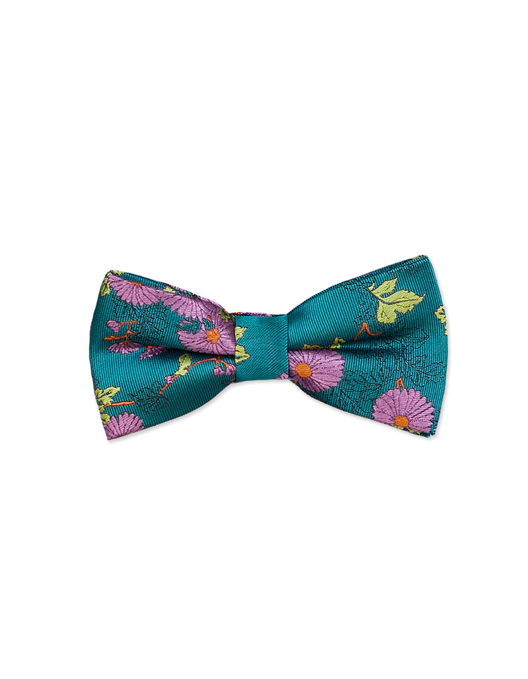 Turquoise & Purple Daisy Silk Bow Tie