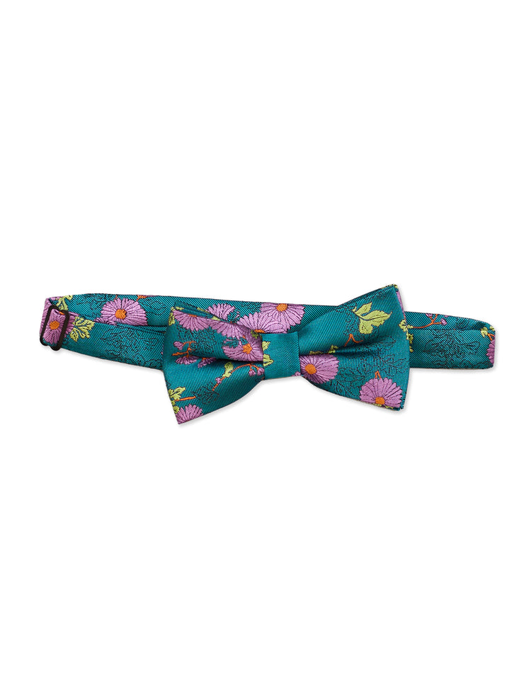 Turquoise & Purple Daisy Silk Bow Tie