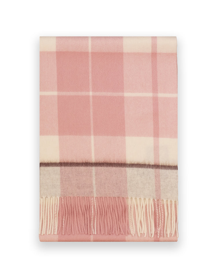 Light Pink & Ivory Check Cashmere Scarf