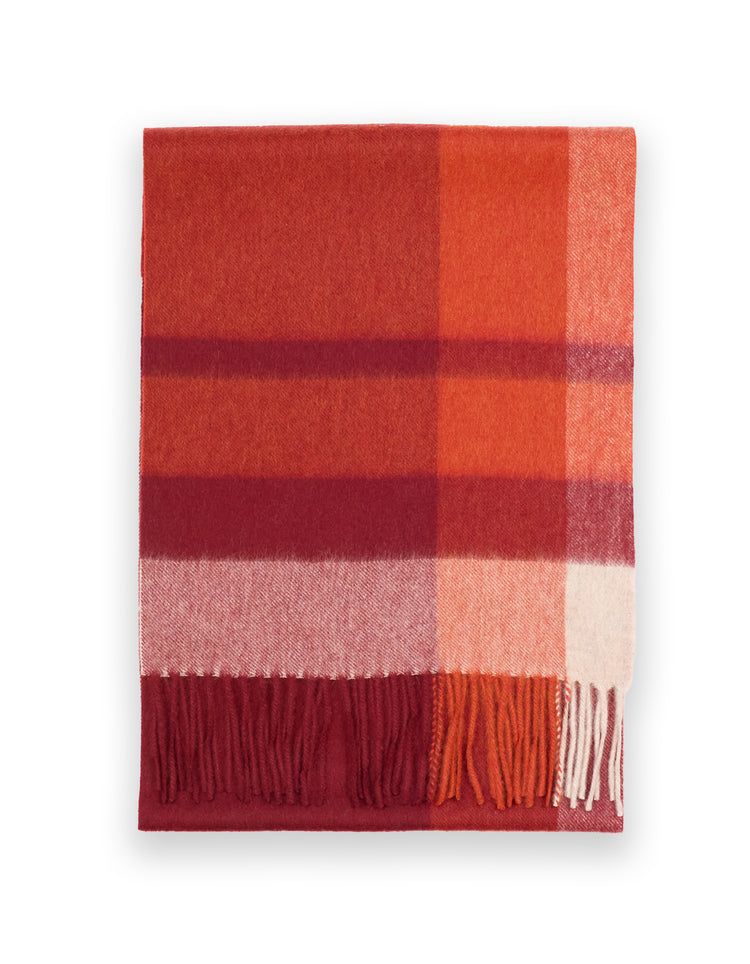 Red & Orange Check Cashmere Scarf