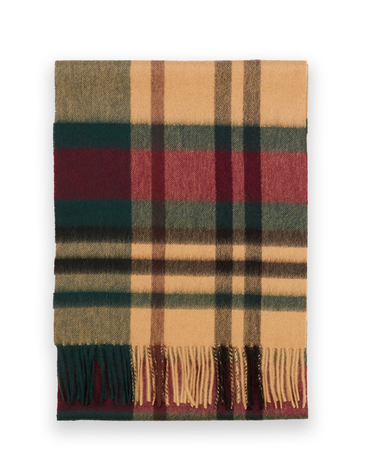 Burgundy & Green Check Cashmere Scarf