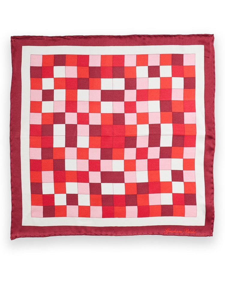 Pink Check Silk Pocket Square