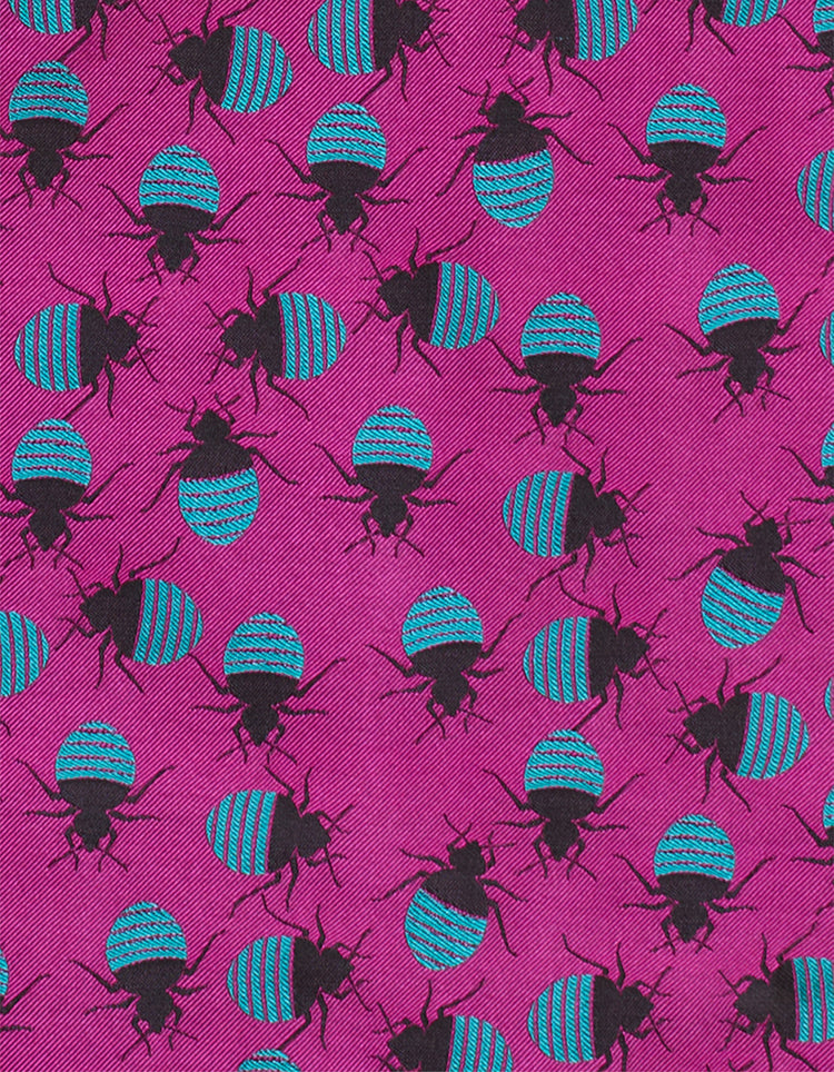 Fuchsia & Turquoise Bed Bugs Silk Pocket Square