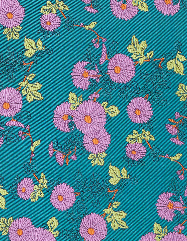 Turquoise & Purple Daisy Silk Pocket Square