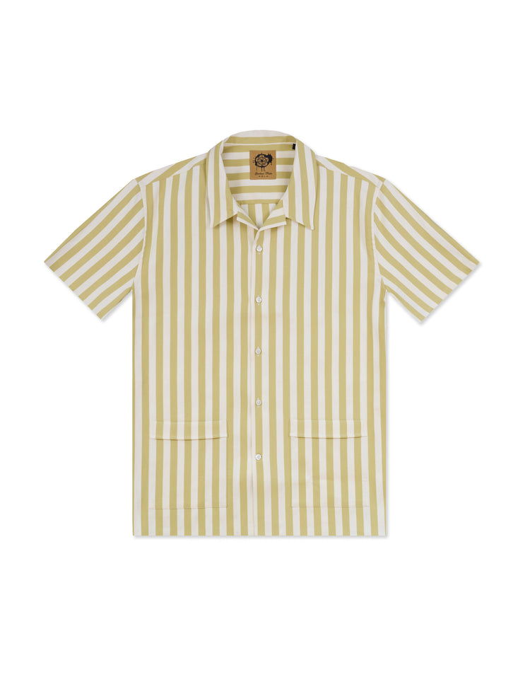 Pale Green & Ecru Stripe Bowling Shirt