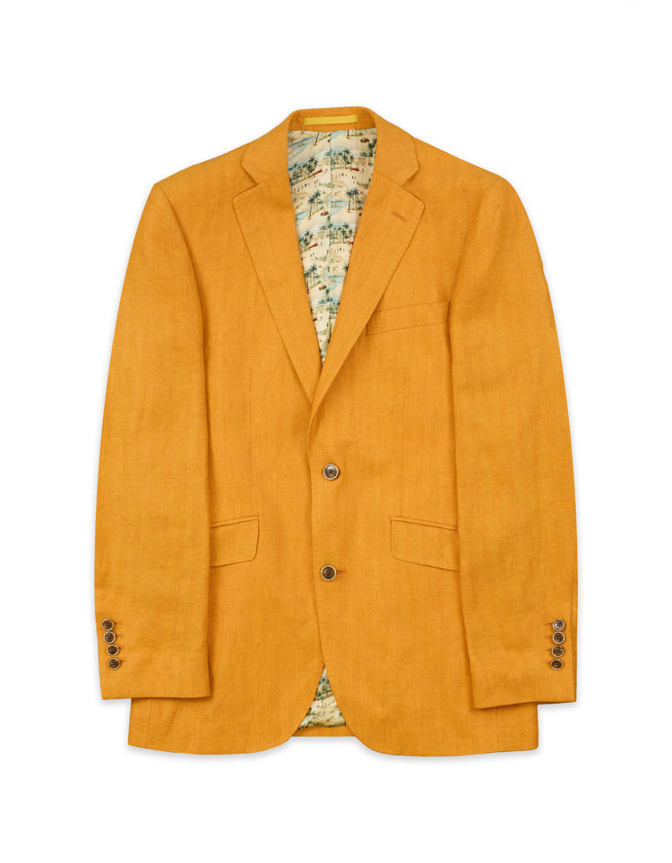 Ochre Yellow Herringbone Linen Suit