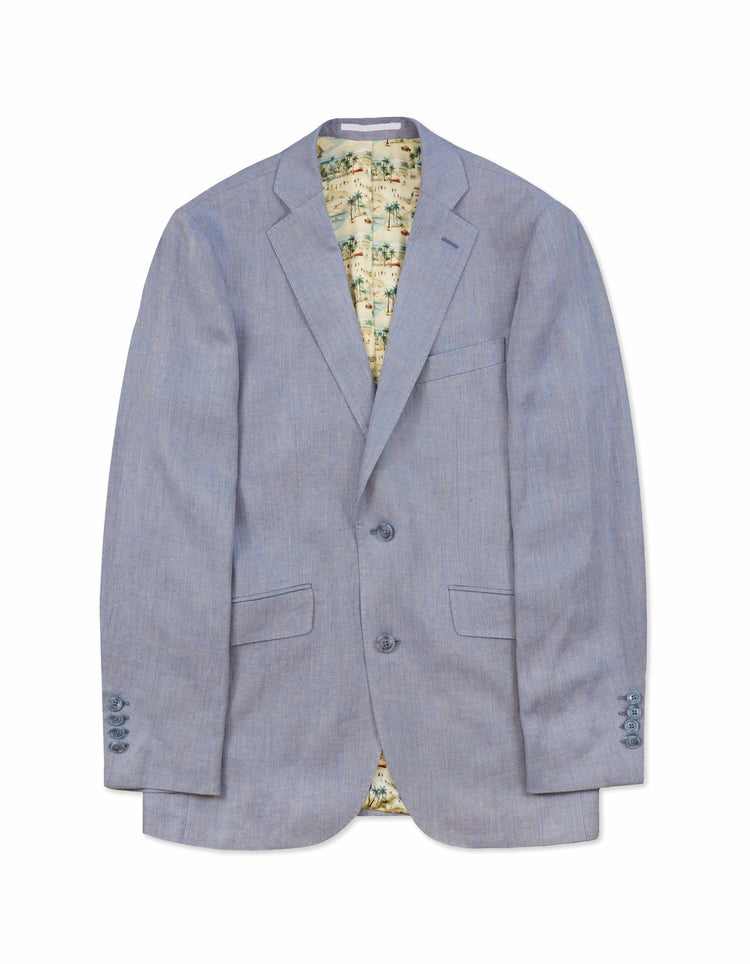 Pale Blue Herringbone Linen Suit