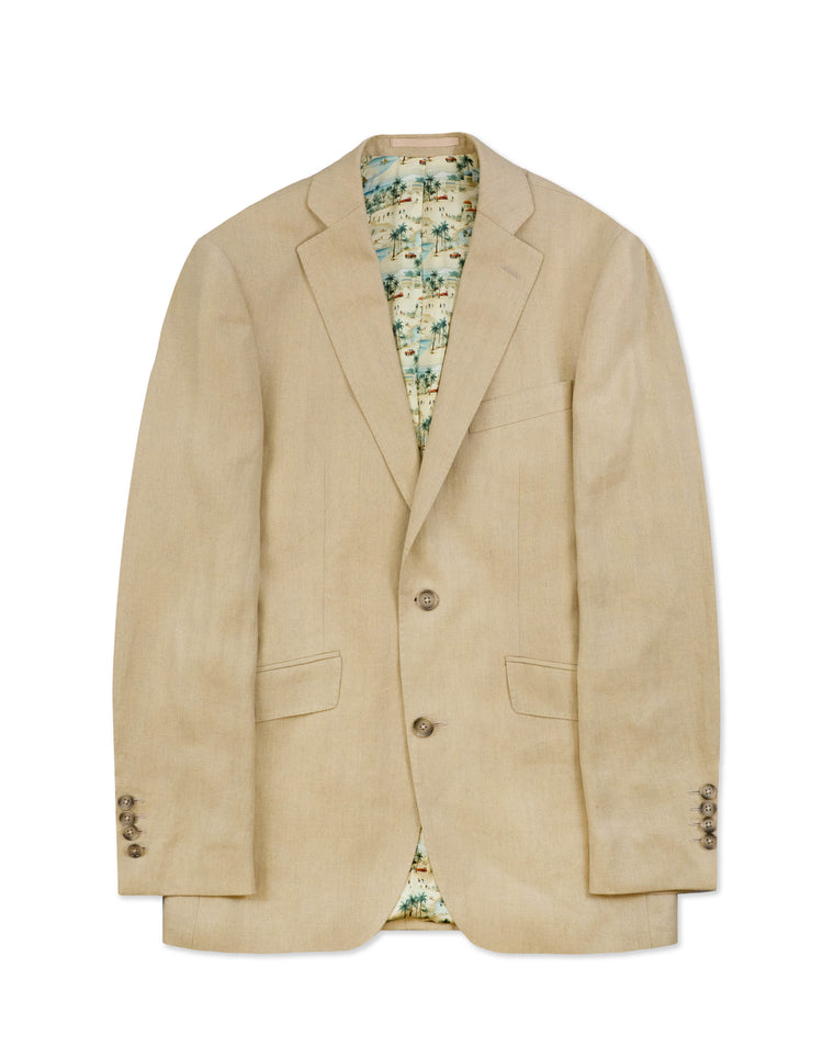 Cream Sand Herringbone Linen Suit