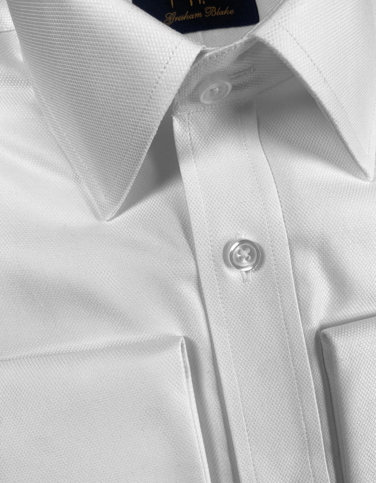 White Jacquard Double Cuff Kent Collar Shirt