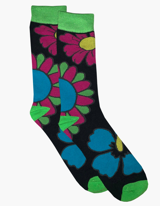 mens black floral print socks