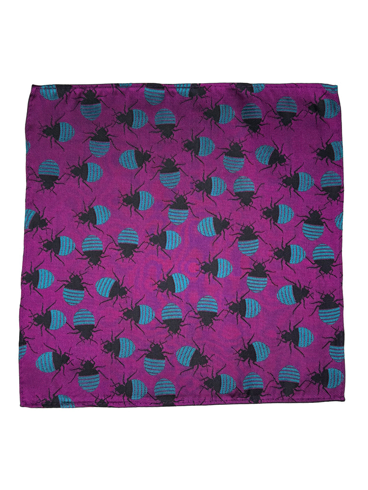 Fuchsia & Turquoise Bed Bugs Silk Pocket Square