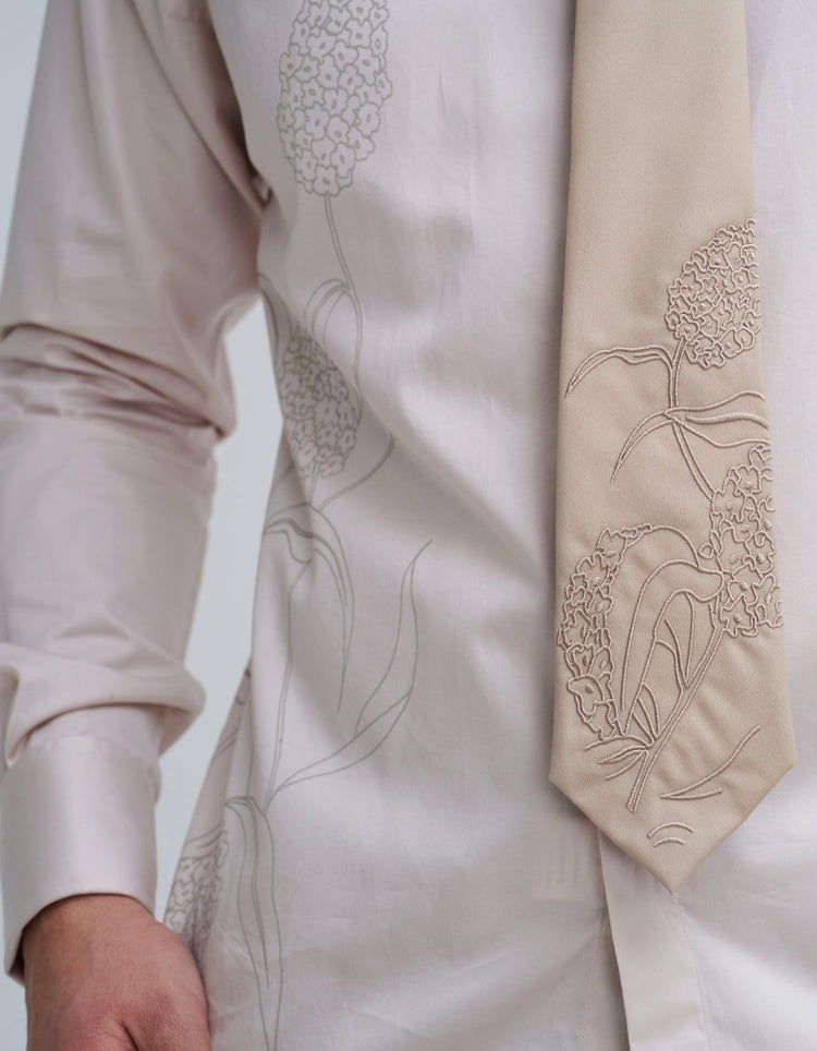 Beige Embroidered Floral Tie - Gresham Blake Online