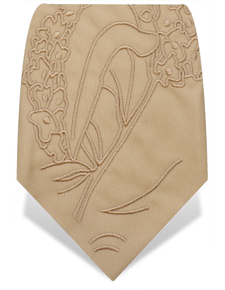 Beige Embroidered Floral Tie - Gresham Blake Online