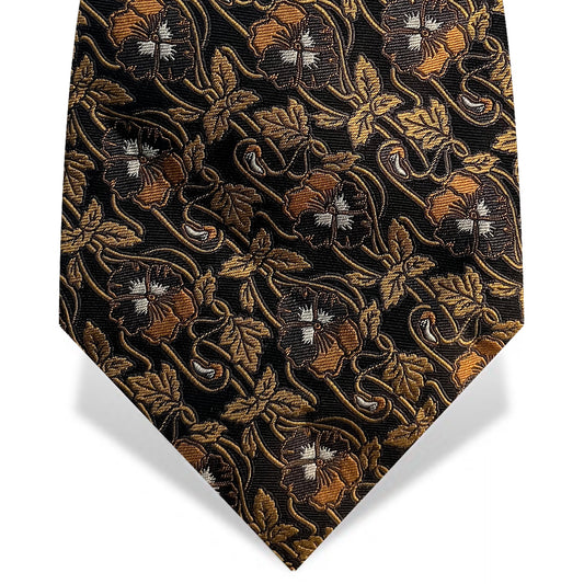 Black & Gold Flower Jungle Kipper Tie