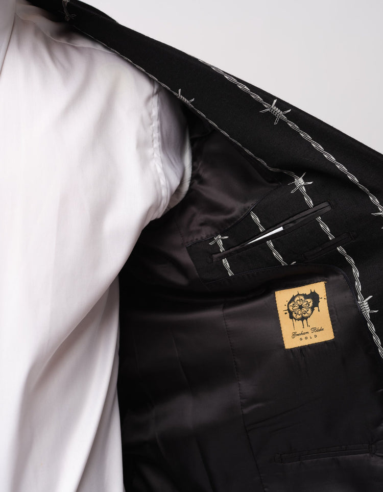 Black Barbed Wire Jacquard Suit - Gresham Blake Online