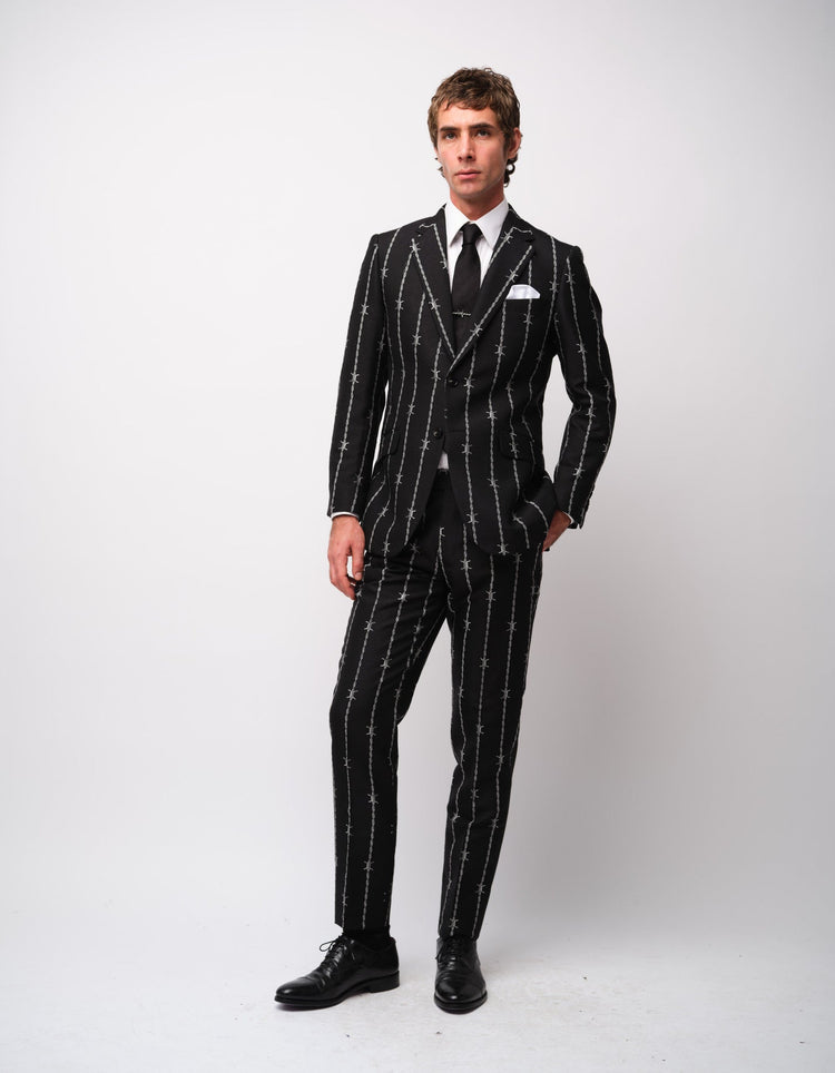Black Barbed Wire Jacquard Suit - Gresham Blake Online