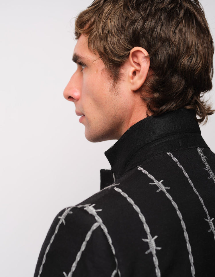 Black Barbed Wire Jacquard Suit - Gresham Blake Online