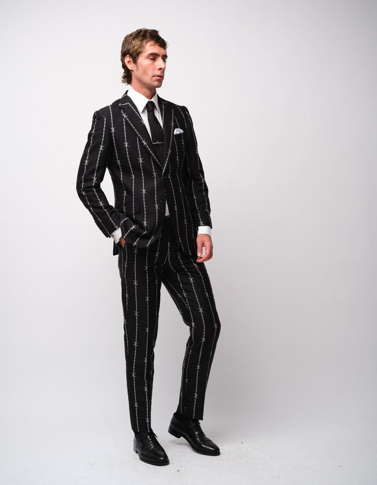 Black Barbed Wire Jacquard Suit - Gresham Blake Online