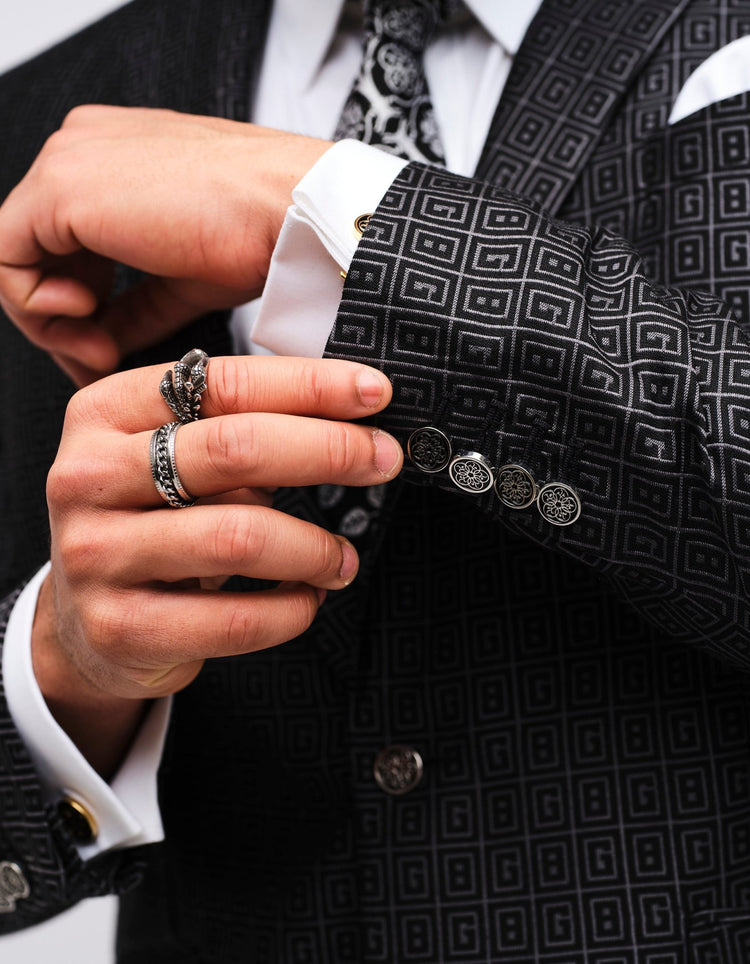 Black & Charcoal GB Monogram Suit - Gresham Blake Online