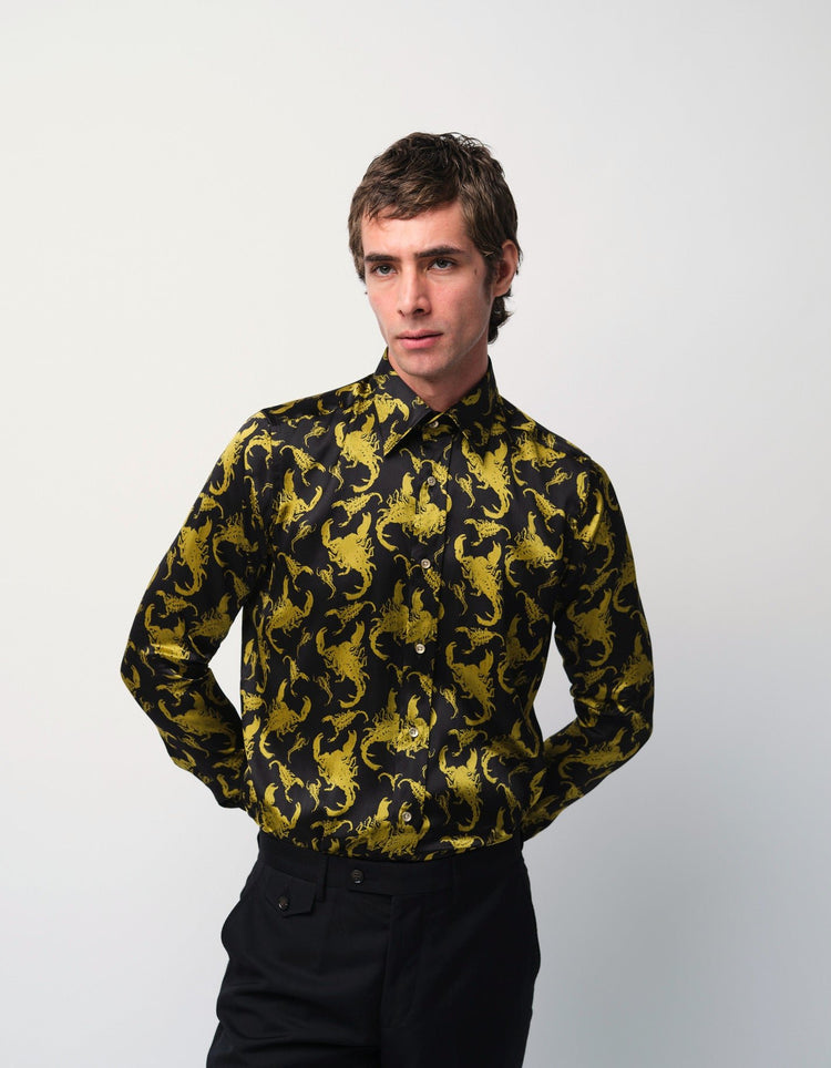 Black & Gold Scorpion Silk Shirt - Gresham Blake Online