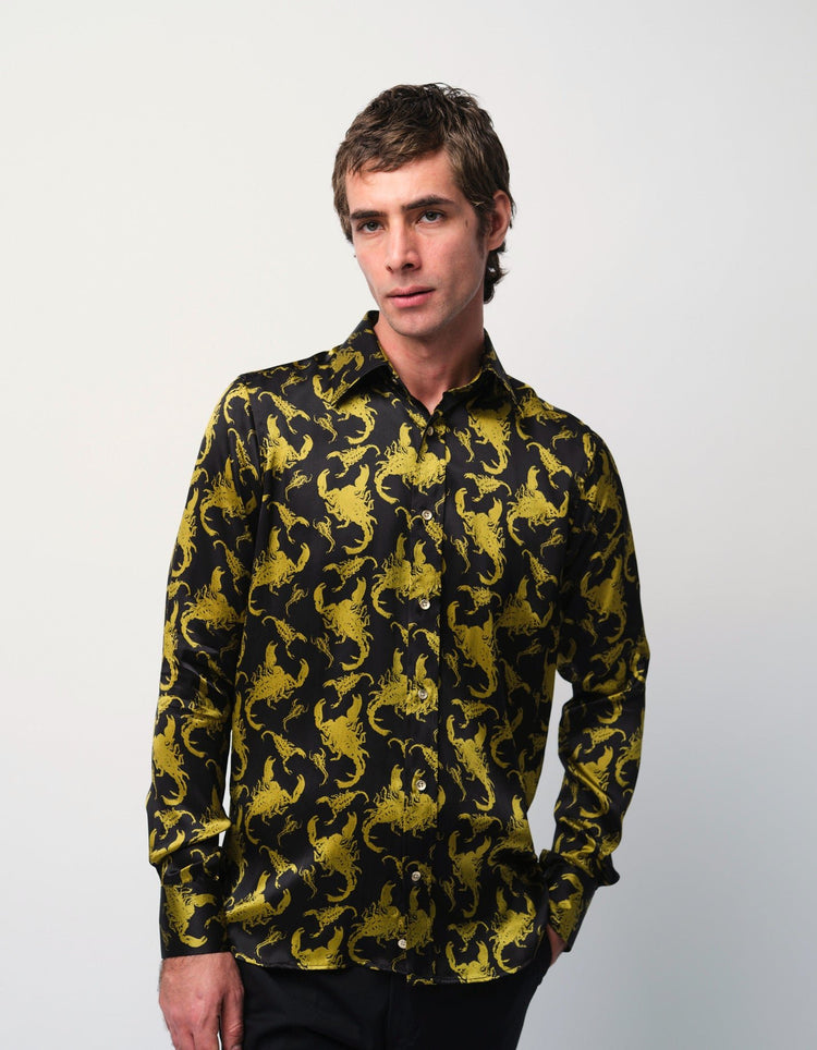 Black & Gold Scorpion Silk Shirt - Gresham Blake Online