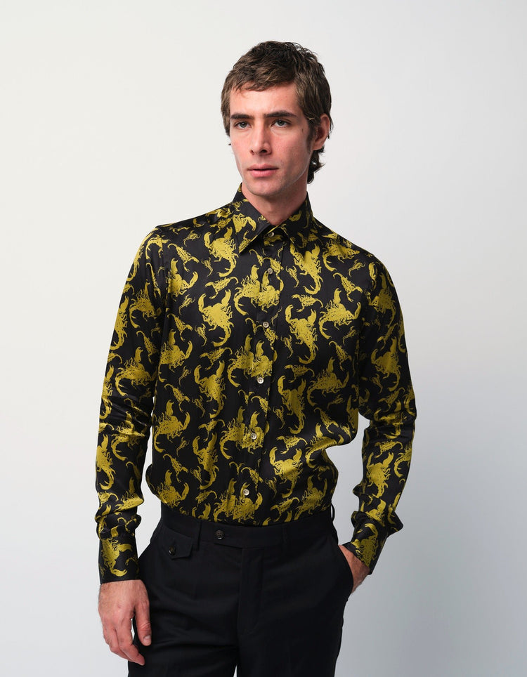 Black & Gold Scorpion Silk Shirt - Gresham Blake Online