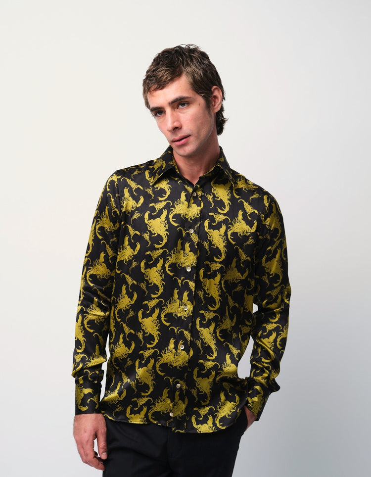 Black & Gold Scorpion Silk Shirt - Gresham Blake Online