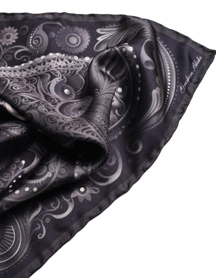 Black Modern Paisley Silk Pocket Square - Gresham Blake Online