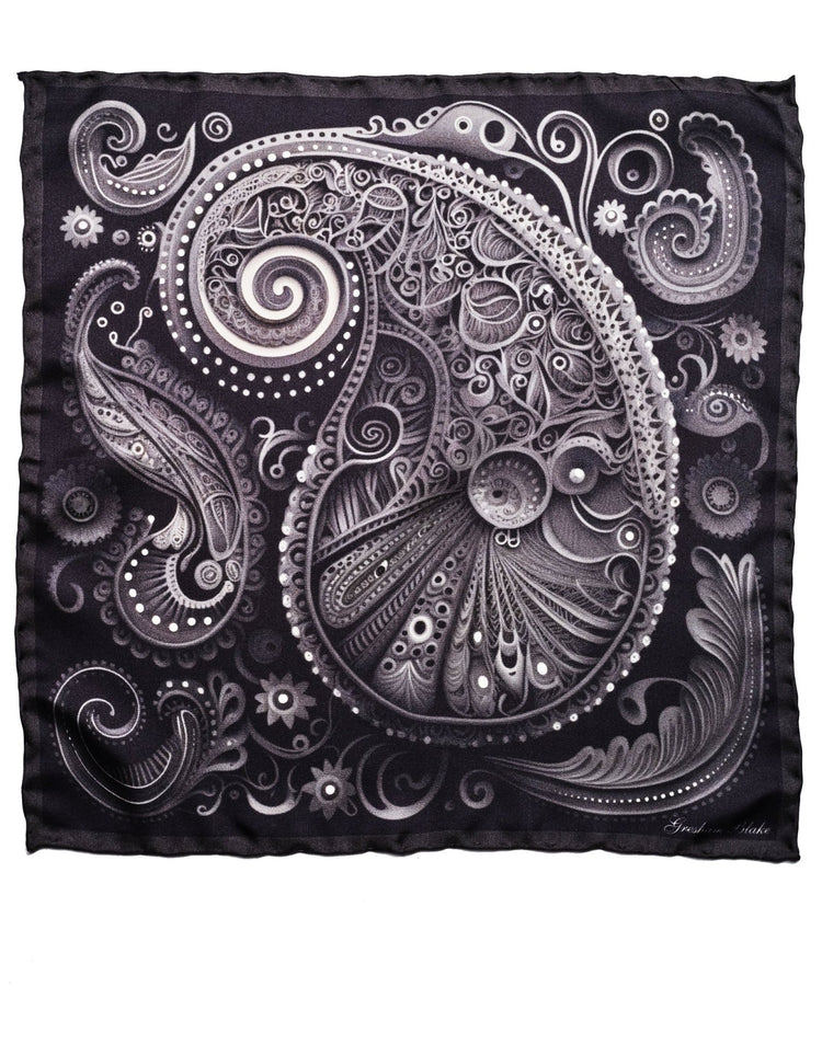 Black Modern Paisley Silk Pocket Square - Gresham Blake Online