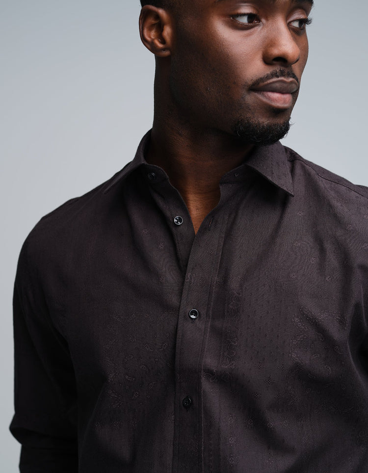 Black Ornamental Jacquard Shirt - Gresham Blake Online