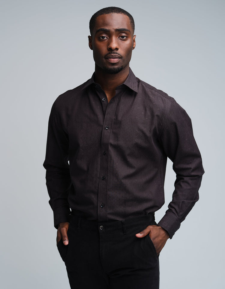 Black Ornamental Jacquard Shirt - Gresham Blake Online