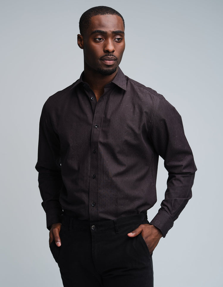 Black Ornamental Jacquard Shirt - Gresham Blake Online