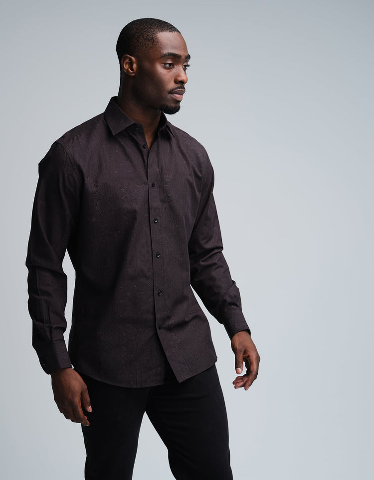 Black Ornamental Jacquard Shirt - Gresham Blake Online