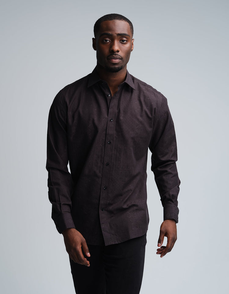 Black Ornamental Jacquard Shirt - Gresham Blake Online