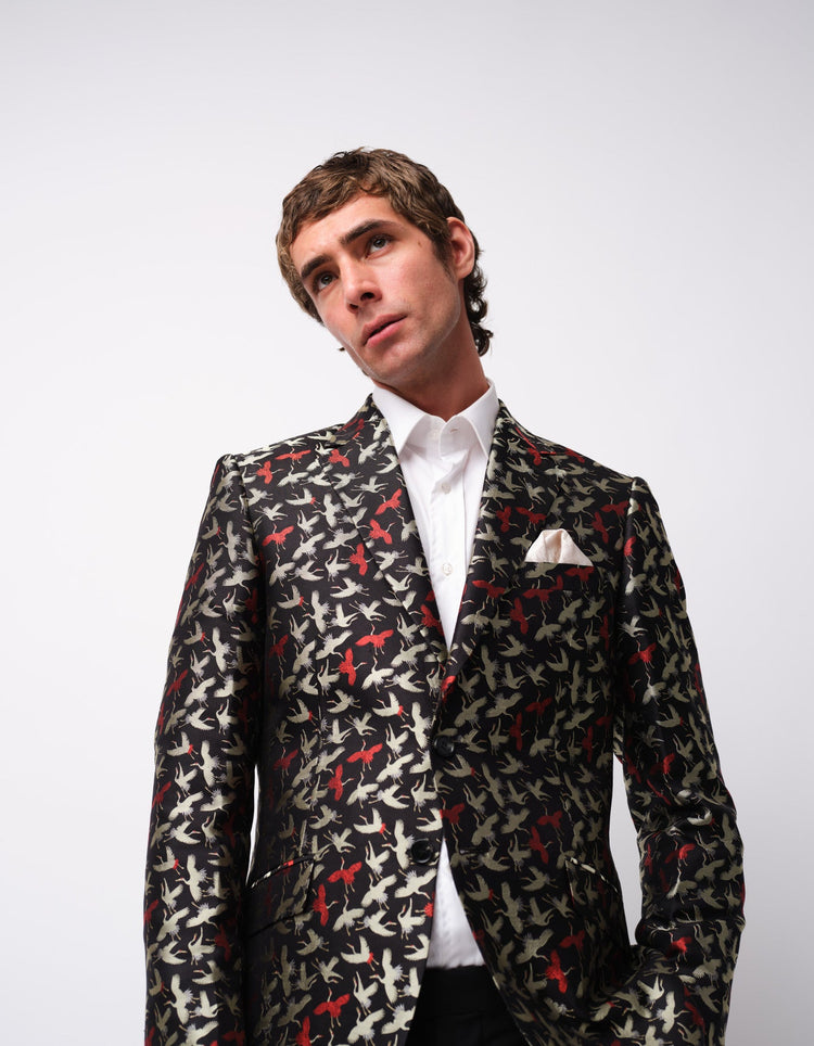 Black & Red Cranes Silk Jacket - Gresham Blake Online
