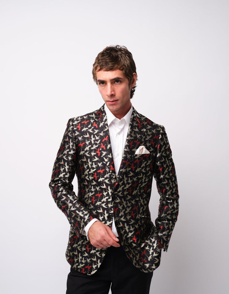 Black & Red Cranes Silk Jacket - Gresham Blake Online