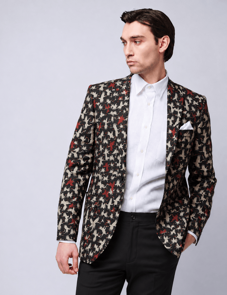 Black & Red Cranes Silk Jacket - Gresham Blake Online