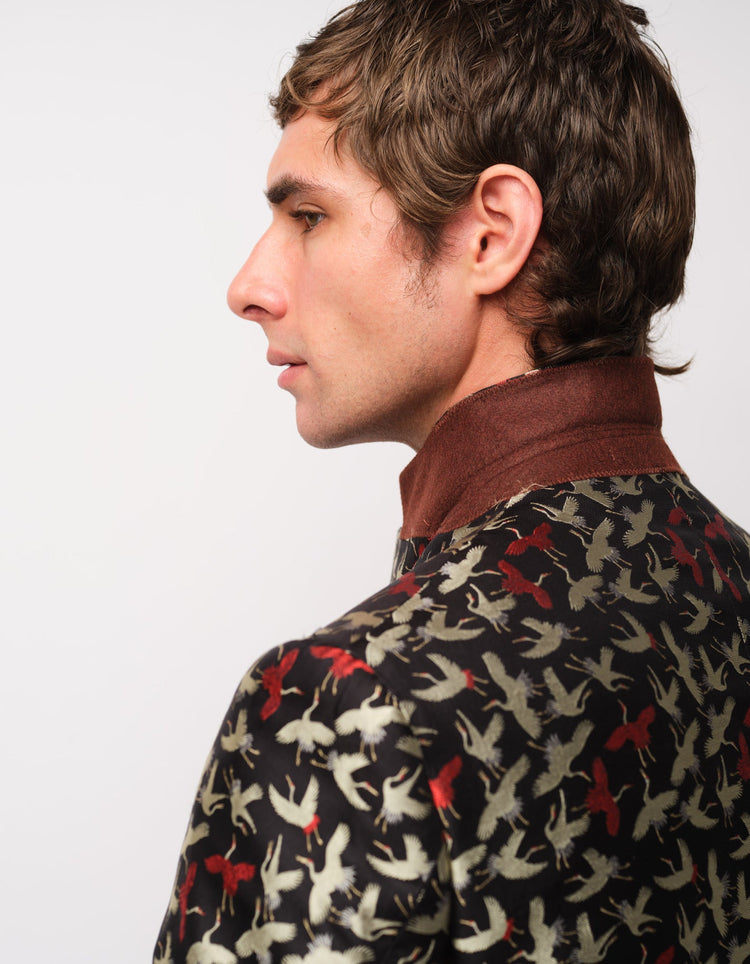Black & Red Cranes Silk Jacket - Gresham Blake Online